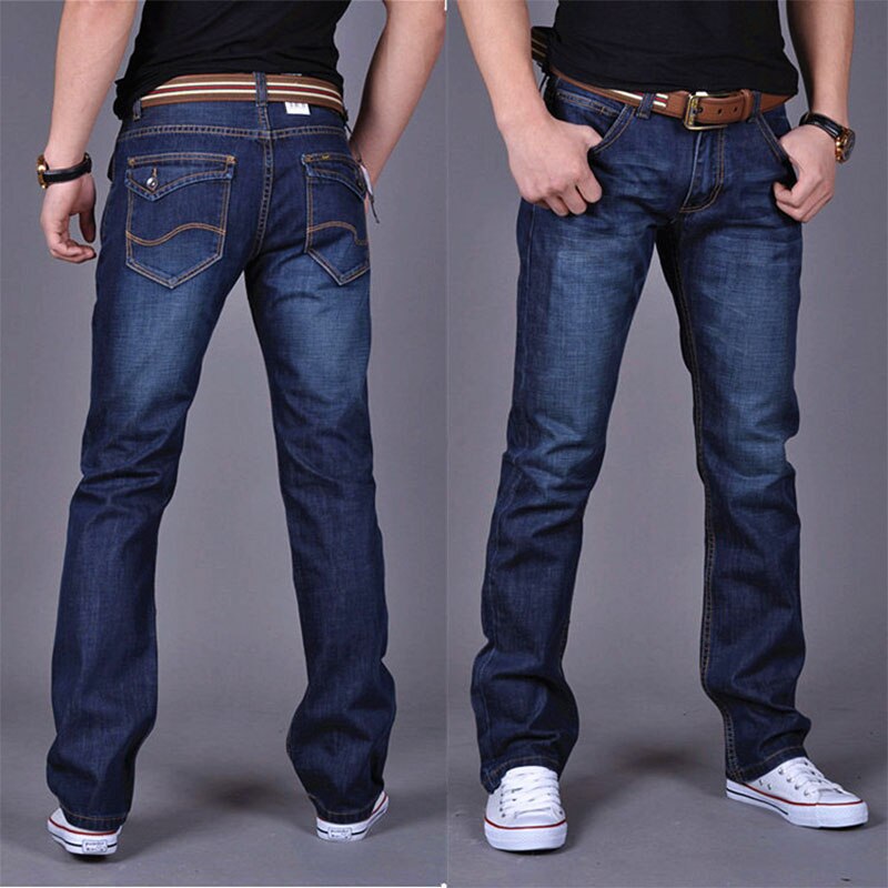 Cholyl mænds lige denim jeans marineblå solid lange jeans mandlige klassiske denim jeans størrelse 28-38: 32