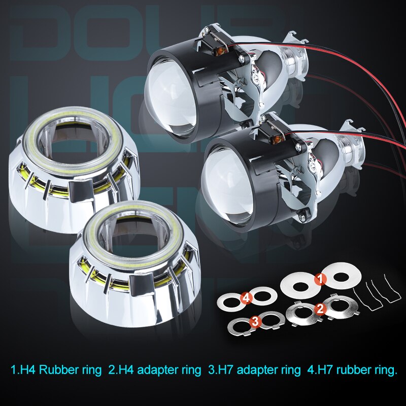Lente de proyector Bi Led de doble Ojo de Ángel, 3,0 y 4,0 pulgadas, blanco, rojo, azul, Ojo de Ángel, readaptación H7, conjunto de Faros para automóvil, H4, 2,5