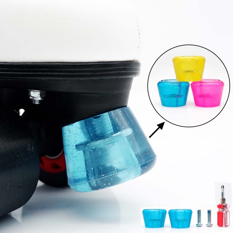 2Stck Quad Rollschuhe Brems halt Vorne Bremsen Rollschuhe 4 Rad Zweireihig Zubehör PU Material Rosa Blau Gelb dauerhaft Werkzeug