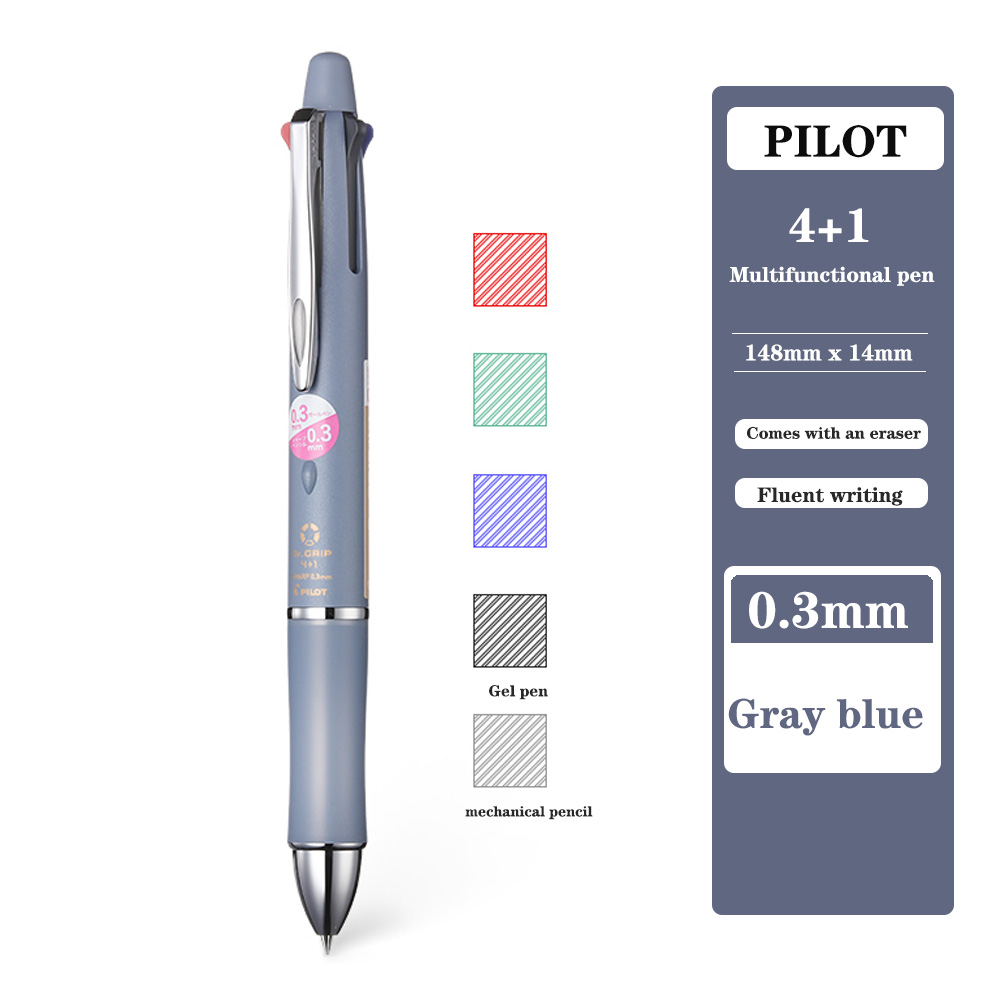 PILOT Dr. Grip-Bolígrafo multifuncional 4 + 1, bolígrafo Modular de 4 colores de 0,7/0,5mm, lápiz mecánico de 0,3/0,5mm, suministros de papelería: green