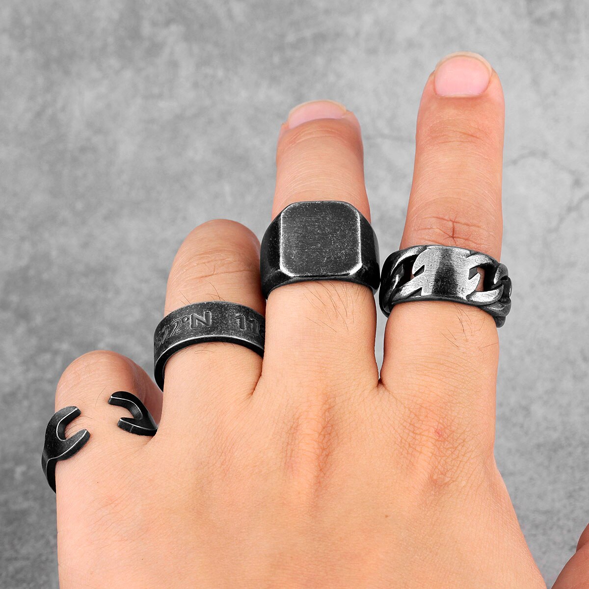 Retro Oude Zwart Vierkant Rvs Heren Ringen Punk Hip Hop Cool Simple Voor Mannelijke Jongen Biker Sieraden Creativiteit