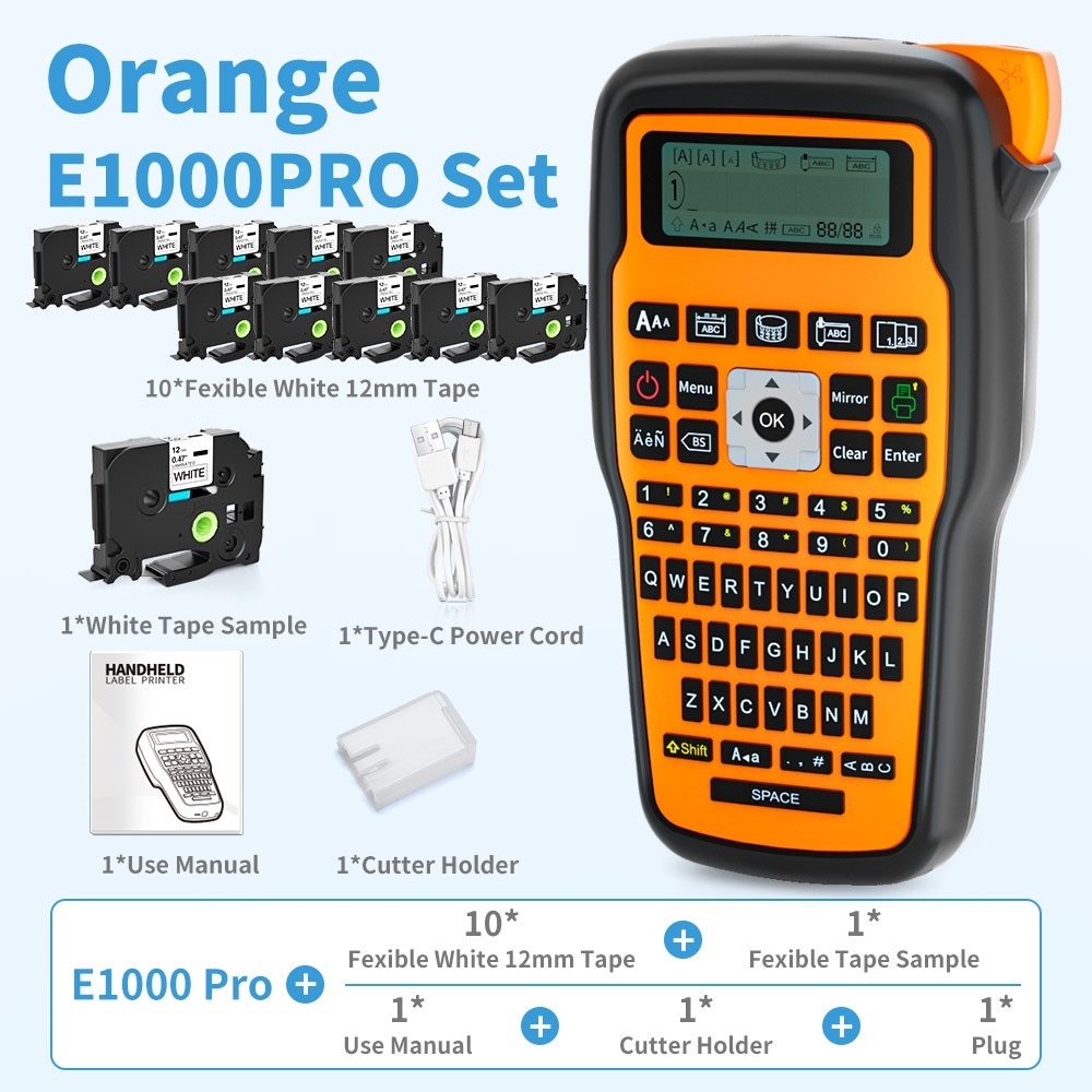 E1000PRO Portable Industrial Label Printer Compatible with Ordinary labels,Heat Shrink Tubing, Cable Labels, Ribbon Labels etc.