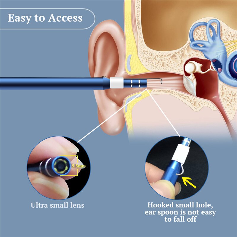 Android iPhone WIFI Otoscope Ear Health Care Inspection Video Visual Camera HD720P Wireless 3in1 Endoscope camera for Ear Health