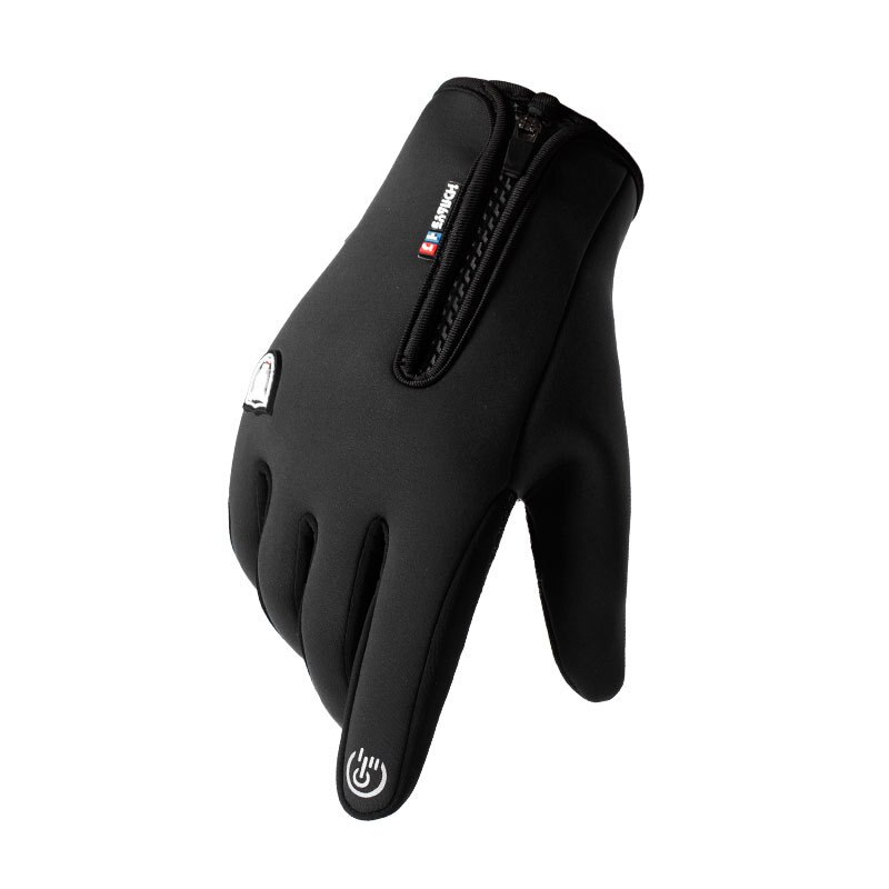 Winter fiets handschoenen waterdicht touchscreen handschoenen met lange vingers outdoor thermische warme kampeer-, wandel- en motorhandschoenen: Zwart / M