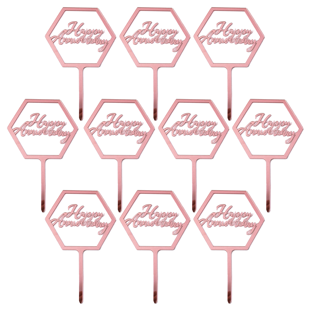 PACK of 10 PCS Happy Anniversary Cake Topper Acrylic Cake Decoration for Anniversary Celebration Gold / Rose Gold: M (PACK of 10PCS)