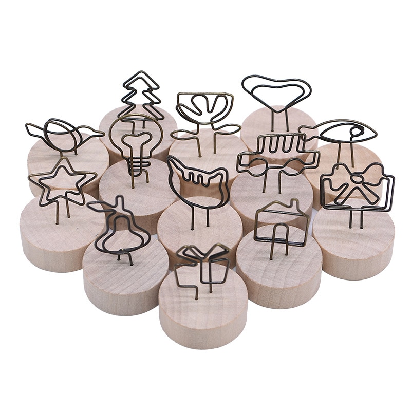 Note porte-carte Photo créative à Clip en bois, cœur en bois, étoile, arbre à fleurs, poisson, voiture, ornement de bureau de mariage