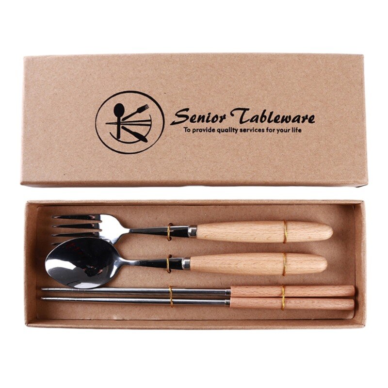 Couverts de luxe couverts en acier inoxydable | Poignée en bois, service de vaisselle de fête à la maison, couteau fourchette cuillère paquet