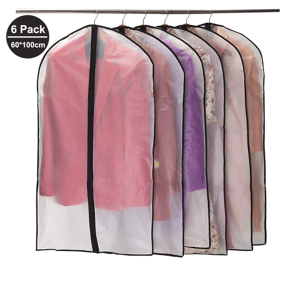 6pcs/set Transparent Clothing Covers Garment Suit Dress Jacket Clothes Coat Dustproof Cover Protector Travel Bag Dust Cover: black 60X100-6pcs