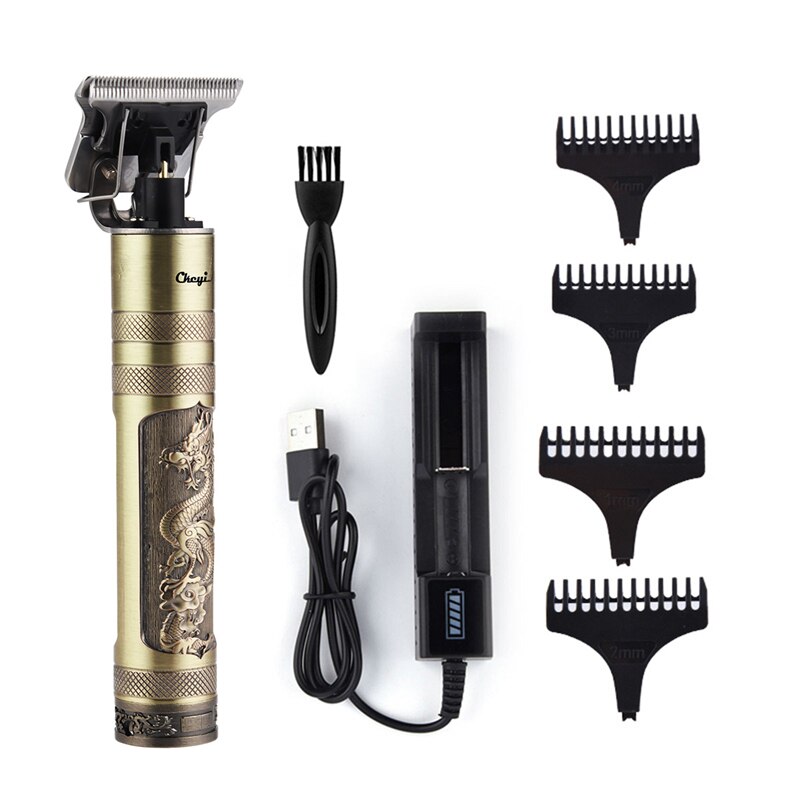 Usb oppladbar hårtrimmer klipper til menn 0mm skallet klipper skjegg barbering presisjon etterbehandling hårklippemaskin voksen: Drage med eske