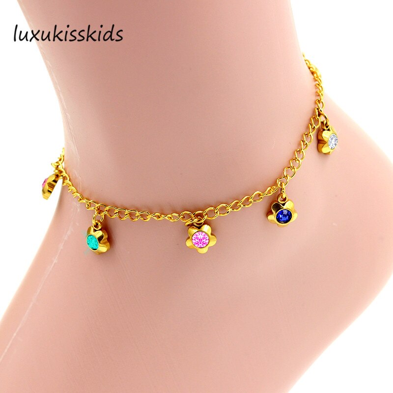 Luxukisskids moda pulseiras de aço inoxidável & bangles forma flor brilhante colorido cristal strass pulseira de ouro tornozeleira: 41