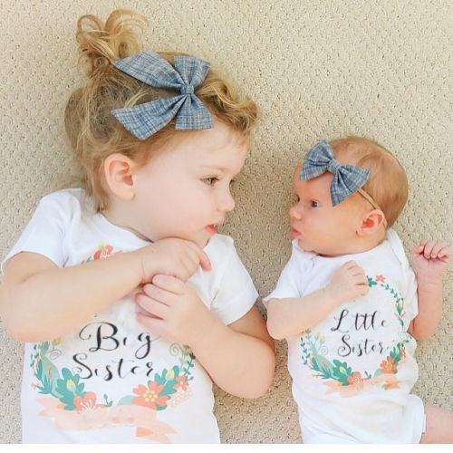 Nyfødt barn spædbarn baby børn pige søster match tøj jumpsuit romper outfits t shirt 0-18m for little sis 2-7t for big sis
