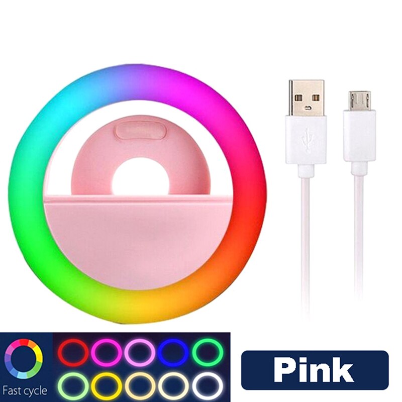 Draagbare Flash Ring Leds Camera Lichtgevende Ring Clip Licht Universele Selfie Lamp Mobiele Telefoon Lens: Roze