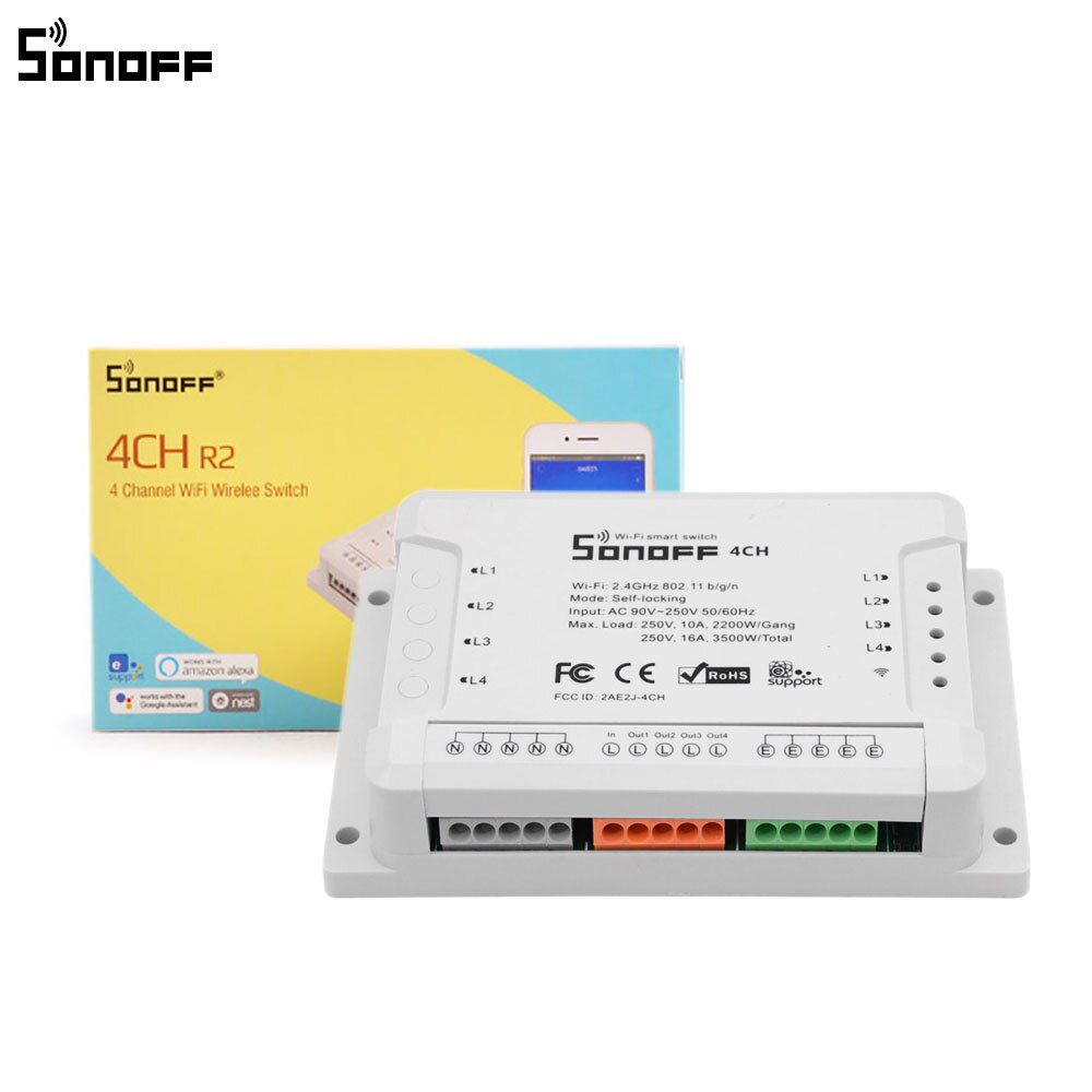 Sonoff 4CH R2 4 Gang Wifi Licht Smart Switch, 4 Kanalen Elektronische Schakelaar Ios Android App Controle, werkt Met Alexa Google Thuis