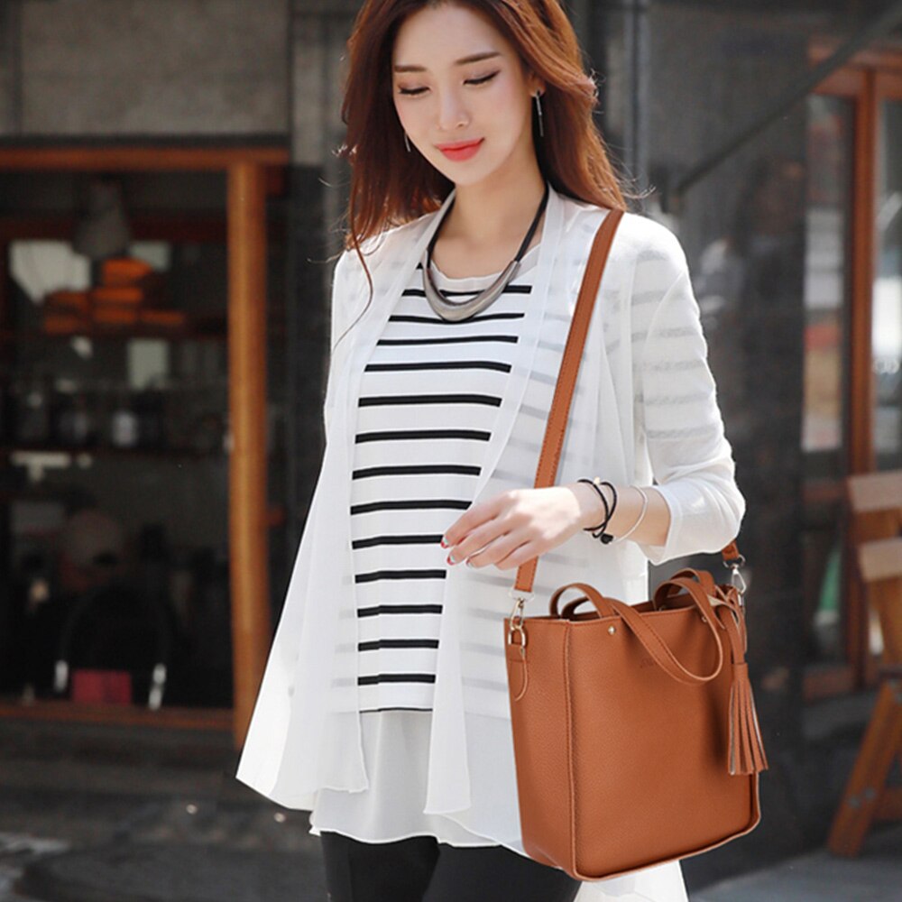 Leder dauerhaft retro Taschen 4 Stück Frauen Schulter Taschen einstellen Schwarz Bote Taschen Brieftasche Handtasche Frau Tasche Sack Haupt femme