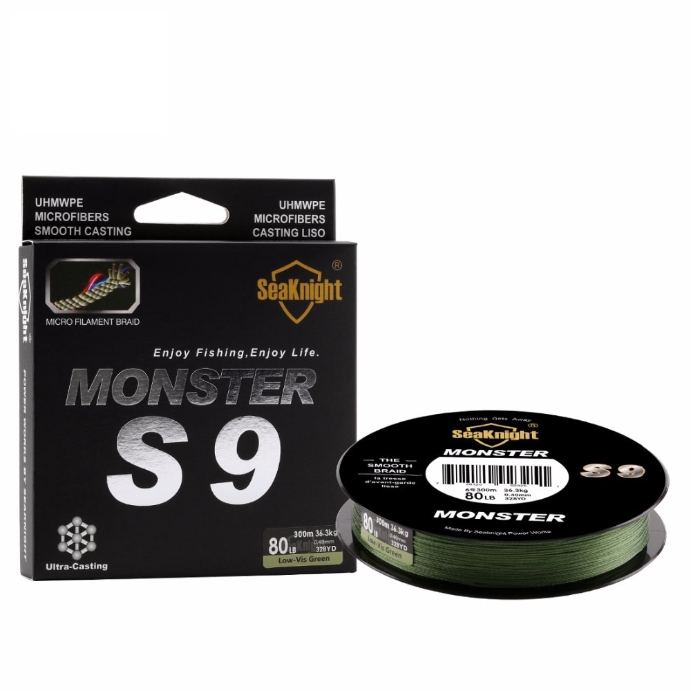 SeaKnight Monster S9 300M Braided Fishing Lines S Spiral Braide Tech. 9 Strands Multifilament PE Green 30LB 40LB 50LB 80LB 100LB