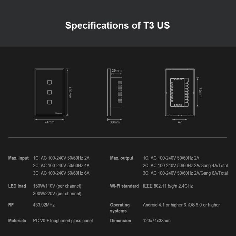 Itead Sonoff T3 UNS 1/2/3 Gang TX 433Mhz RF Einöde Gesteuert Wifi berühren Schalter Mit grenze Arbeitet Mit Alexa Google Heimat IFTTT