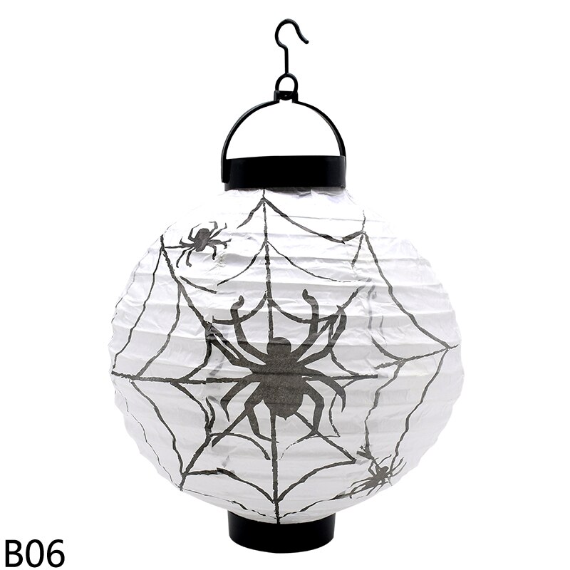 1 stk 20cm/7.8 '' halloween papir lanterner led lys græskar flagermus edderkop kranium gyser lanterne til bar hjem halloween fest indretning: B06 edderkoppe hvide