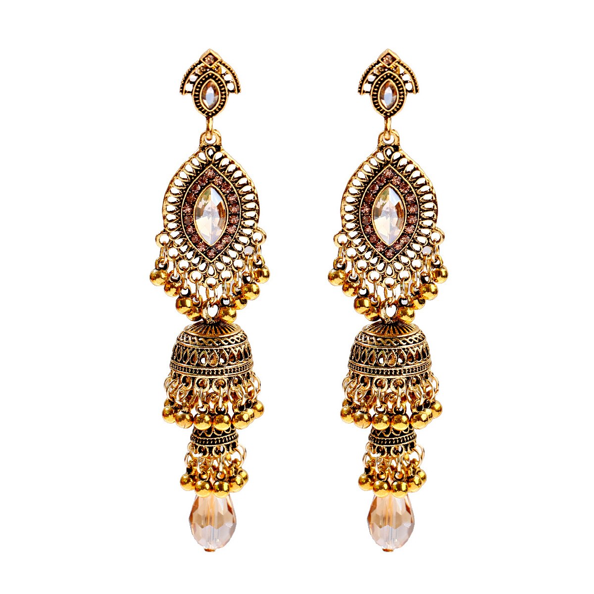 Retro Gold Earrings Indian Jewelry For Women Geometric Boho Long Bell Tassel Statement Wedding Vintage Earrings: 225-1