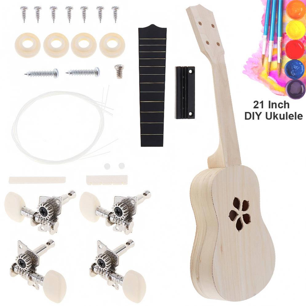 21 tommer simpel diy ukulele diy kit værktøj hawaii guitar håndarbejde support maleri børns legetøjssamling til amatør: Sakura hul ingen maling