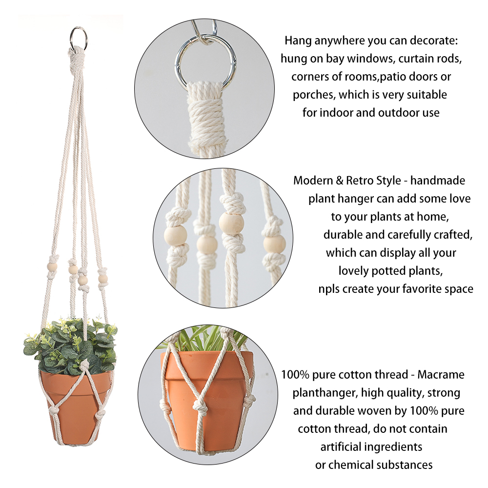 Colgador de macramé para plantas, macetas de jardín, soporte colgante para interior y exterior, macetero de pared, cesta de cuerda para decoración del hogar, paquete de 3