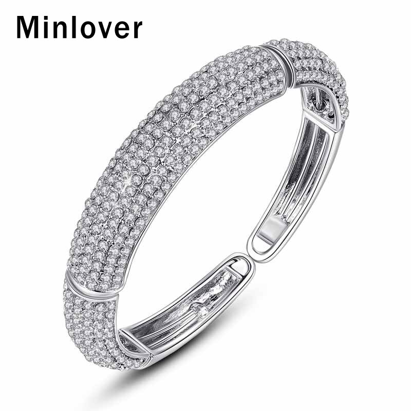 Minlover Vrouwen Eenvoudige Wind Armband Crystal Ronde Manchet Bruiloft Strass Armband Armband Sieraden Accessoires MSL360