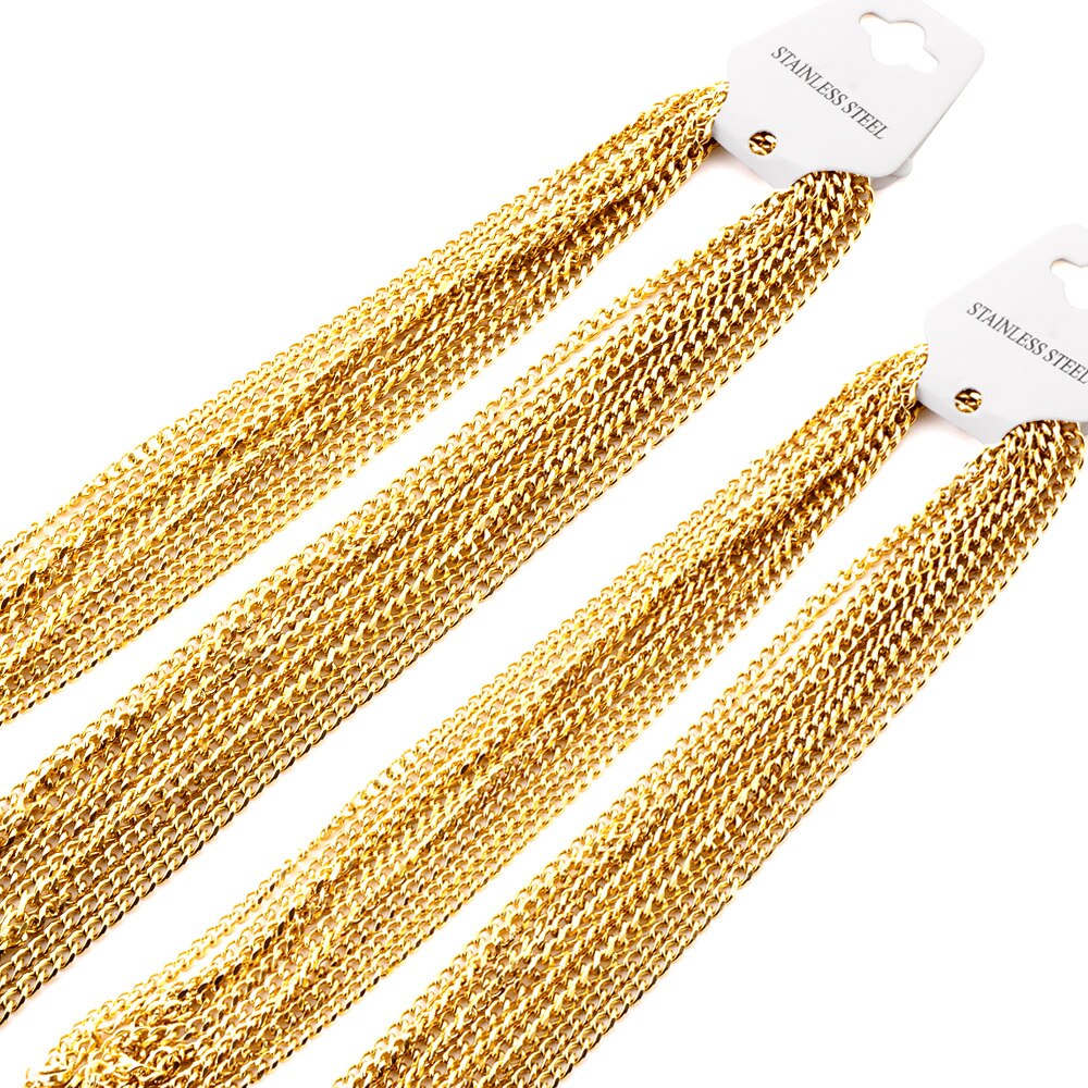 LUXUKISSKIDS 3,5mm Breite Kubanischen Kette 5 teile/los Kette Für Frauen Gold Stahl Farbe Kanten Und Ecken Edelstahl kette: Gold-farbe / 50cm 20Zoll