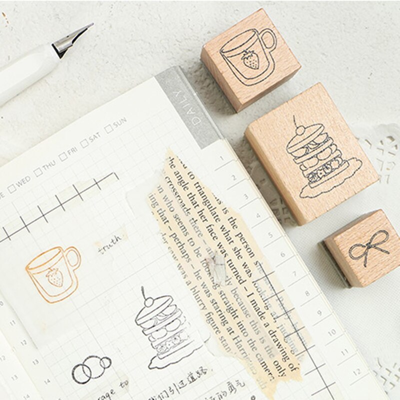 XINAHER 16 stks/set cake drankjes voedsel stempel DIY houten stempels voor scrapbooking briefpapier scrapbooking standaard stempel