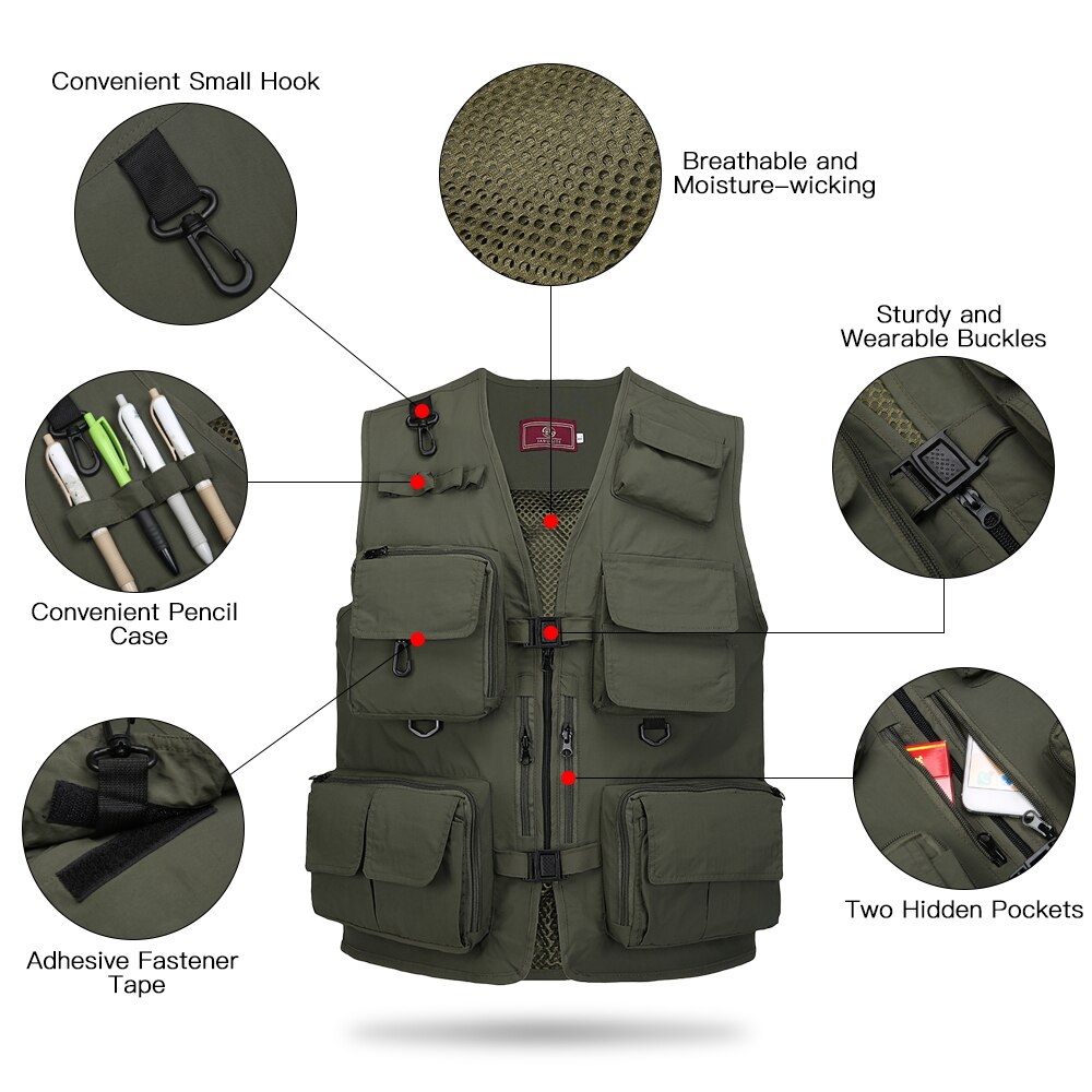 Fishing Vests Quick Dry Breathable Multi Pocket Mesh Vest Sleeveless Jackets Outdoor Unloading Photography Hiking Fish Vest