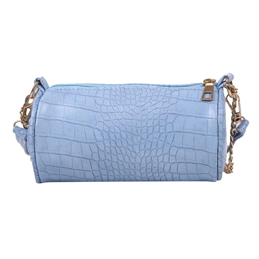 Bolso cruzado con forma de cilindro a la para mujer, Mini bolsa de hombro con cadena, de piel de cocodrilo, informal,: Blue