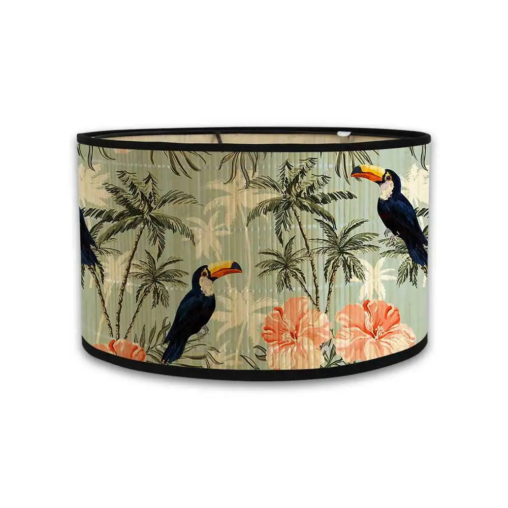 Nordische Trommel Lampen schirme Vintage Bambus Lampen abdeckung Blumen vögel Muster Tisch Stehlampen Pendel leuchte Cafe Home Homes tay Dekor: Armee Grün