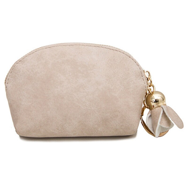 Flower Coin Purse Women PU Leather Small Mini Wallet Credit Card ID Holder With Key Ring Ladies Change Bag Clutch Bags Handbag: Beige