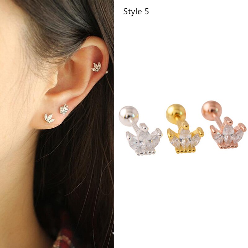 925 sterling silver earrings zircon mini crown screw stud earring ear bone nails wild trend woman girl ear jewelry