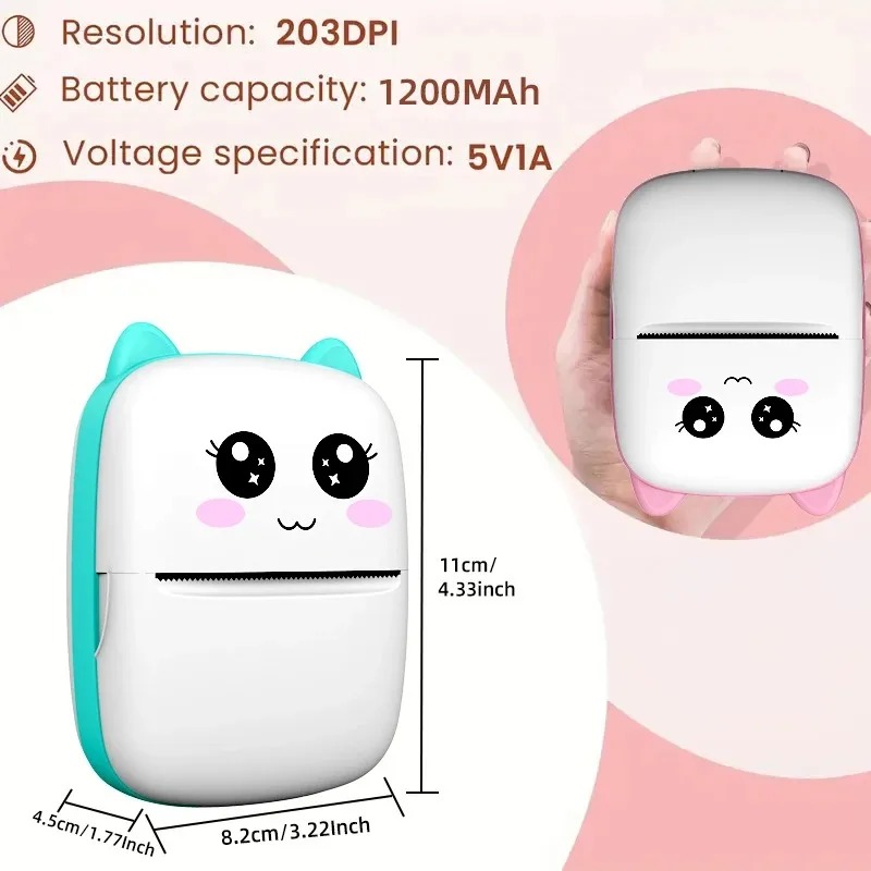 Portable thermal printer mini cat print photo pocket thermal label printer 58mm printing wireless Bluetooth Android iOS printers