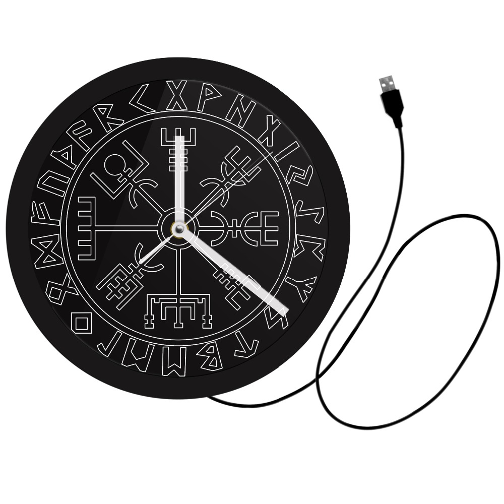 Wikinger Symbol Runen LED Wanduhr Jahrgang Neon- Uhren Farbwechsel Vegvisir Kompass Wikinger Skandinavischen glühen in dunkel