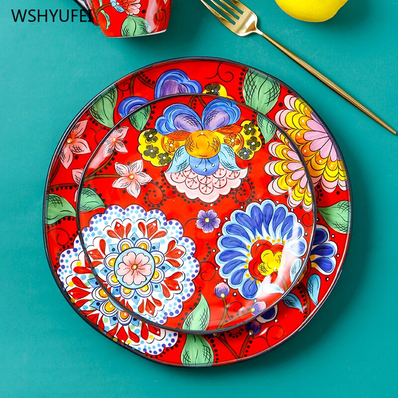 Retro Ceramic Dinner Plate Service Plate Cake Dish Milk Jug Western Steak Disc Salad Bowl Kitchen Board Wedding Kitchen Supplies