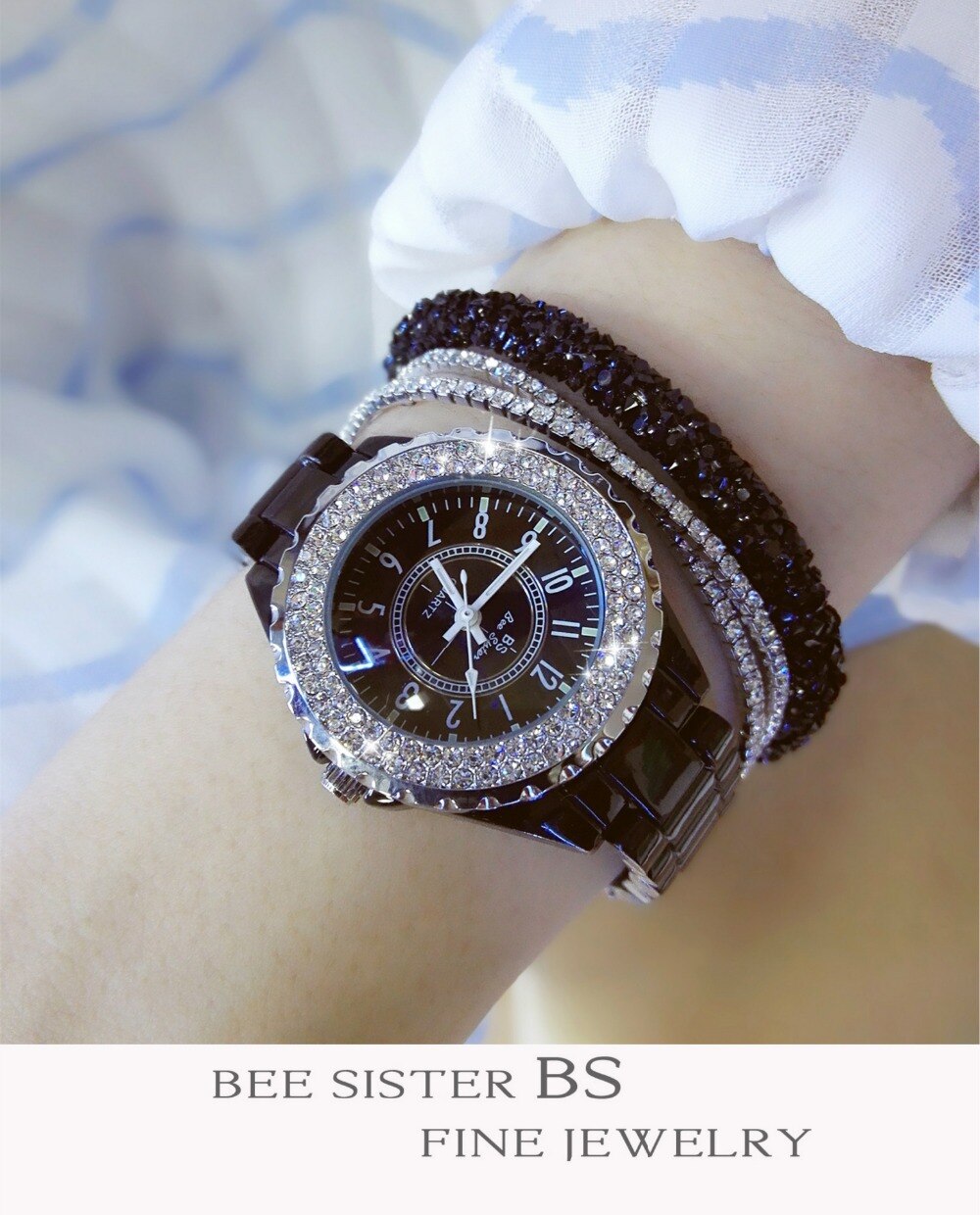 Luxe dameshorloges met witte keramische diamant, dameshorloge met relogios femininos, quartz polshorloge