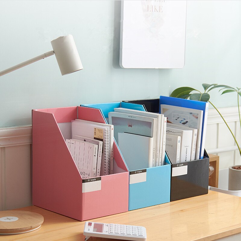 DIY Kraft Paper Magazine Rack Bookend large book stand File Holder Foldable documents organizer office storage rack with Labels