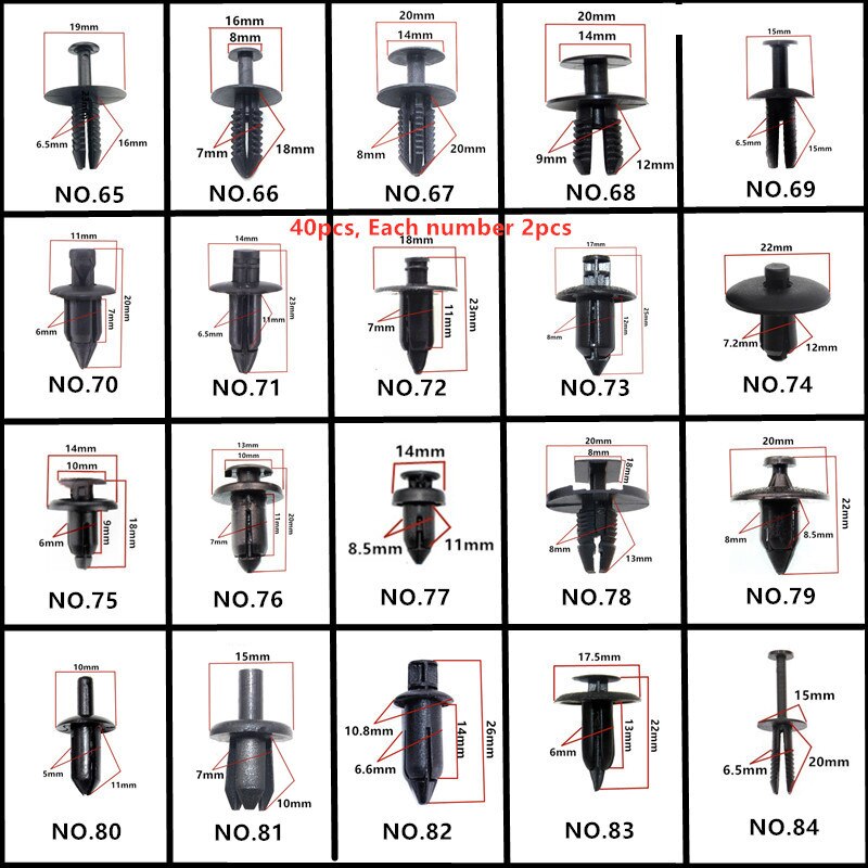 20 soorten auto middenconsole instrumentenpaneel navigatie geluidspaneel cd dvd plastic bevestigingsclip voor acura tsx subaru forester: 40 stuks set 5