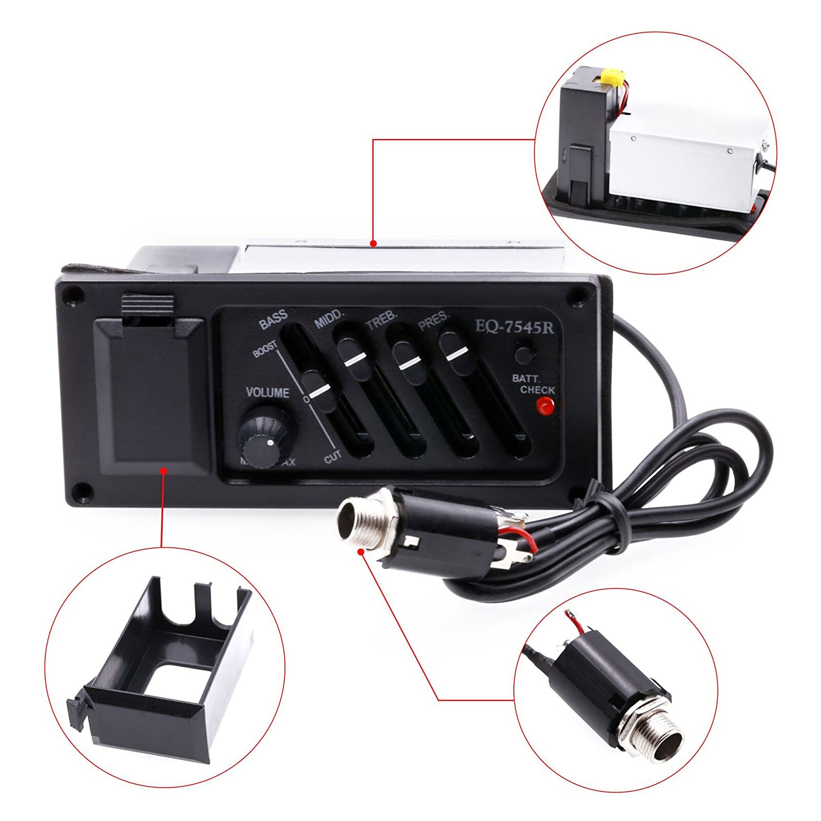 4 Band Acoustic Guitar Preamp Amplifier EQ-7545R Left Piezo Pickup Acoustic Guitar Acceseories With 2.5mm Plug