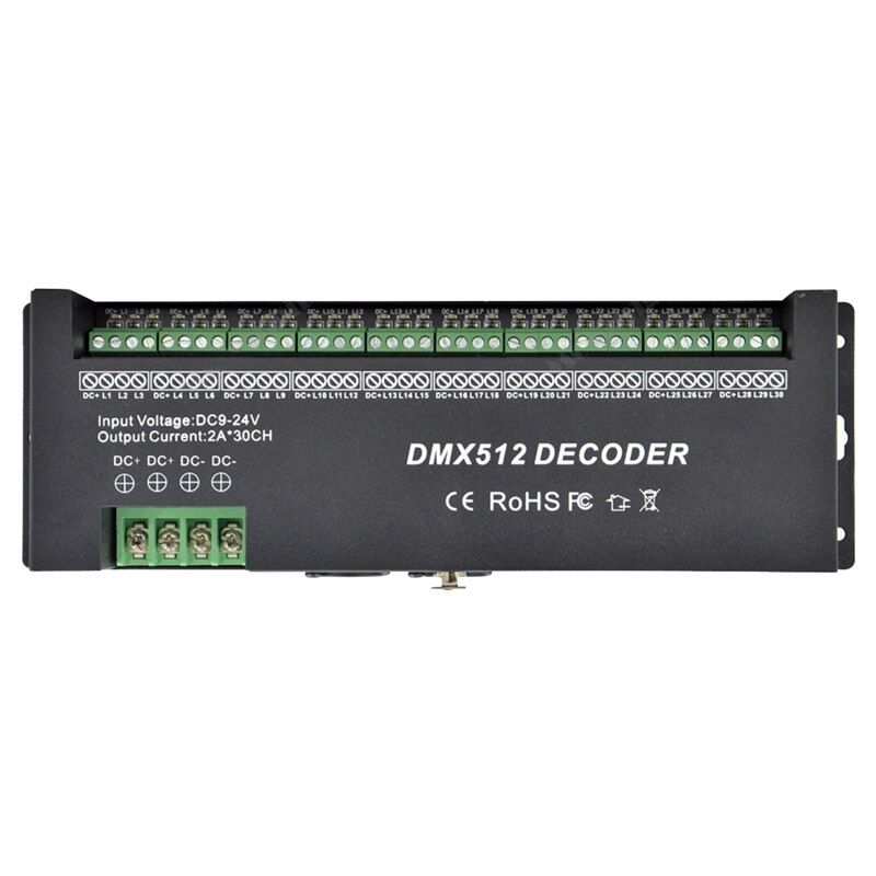 Top Deals 30CH RGB DMX 512 Decoder Led Controller, RGB LED DMX512 Decoder 30Channel X 2A for LED Strip Light DC9-24V 60A Dmx Dim