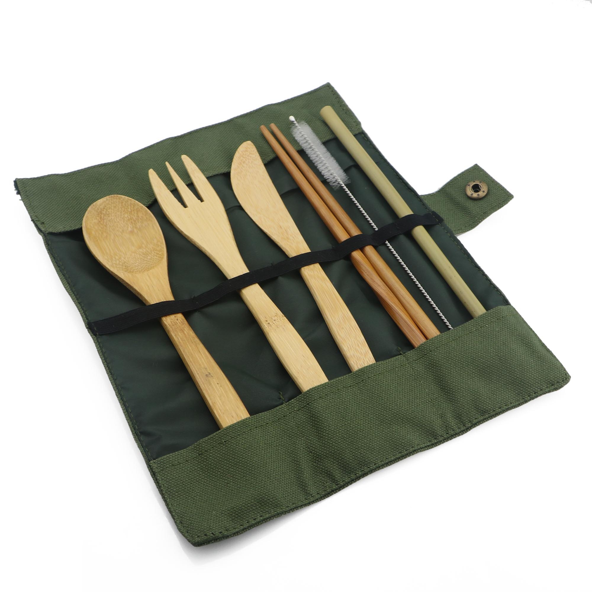 7pcs/set Straw Kitchen Utensil Eco-friendly Travel Reusable Portable Bamboo Cutlery Set Spoon Fork Chopstick