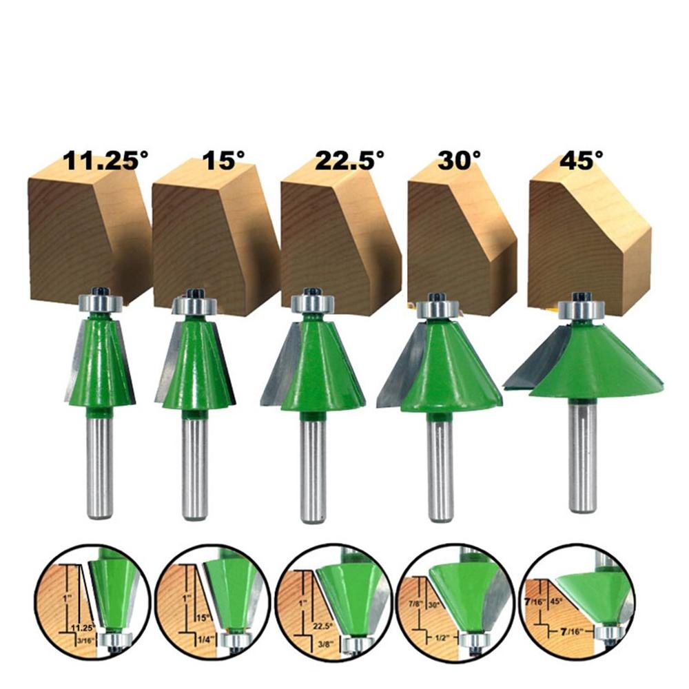 5pcs/set Shank Chamfer Router Bit Different Degrees Milling Cutter For Wood Woodworking Trimming Machine Tool
