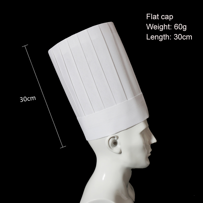 20 pcs/lot Disposable Chef Hat Thicken Non-woven fabric White cook cap Hotel Restaurant Bread Cake Baker's Hat: 30cm flat cap