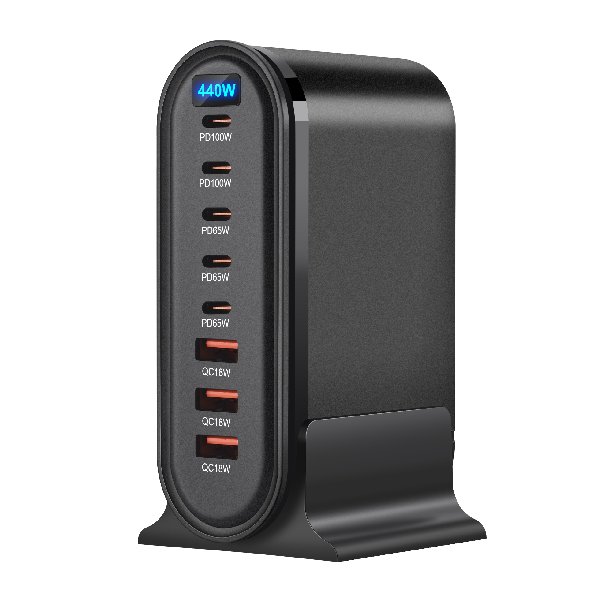 440w- scherm galliumnitride oplader multi-port usb snellader 5c 3a krachtige desktop laadstation: Wit / Ch
