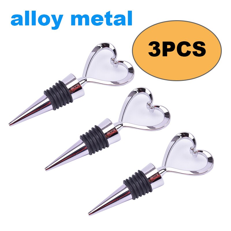 Reusable Bottle Stopper Round Heart Shaped Red Wine Champagne Wine Bottle Stopper Sealed Bottle Cover Bar Kitchen Accessories: alloy Love 3pcs