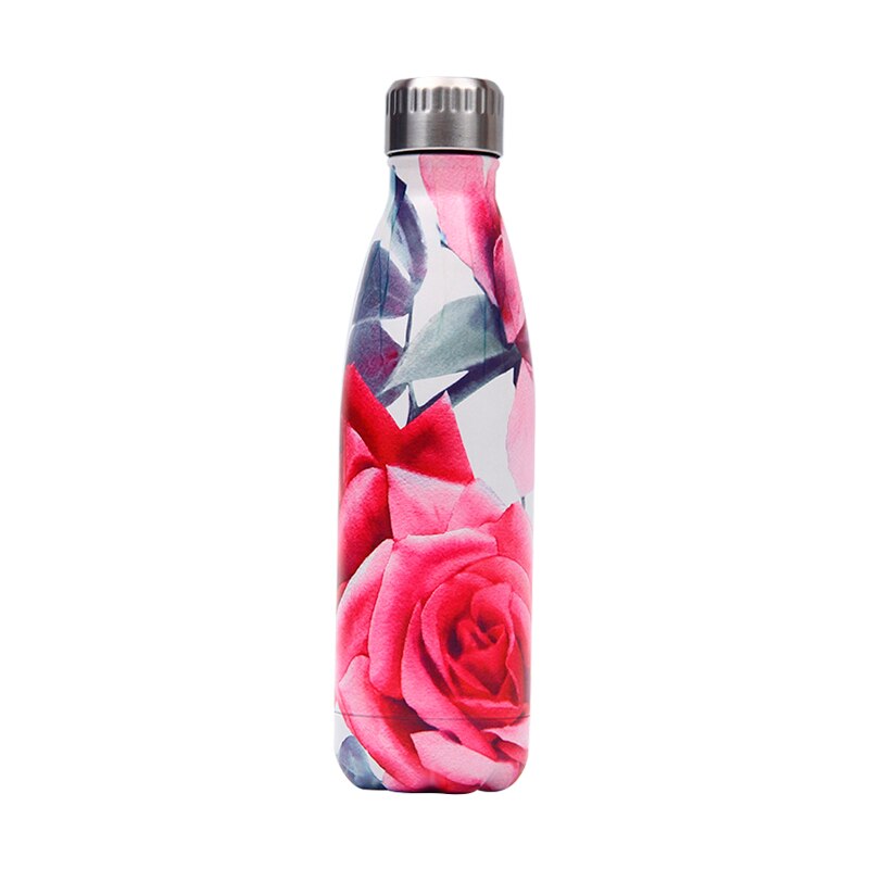 Custom logo kukka vesipullo 500ml ruusu ruostumaton teräs eristetty kylmä kuppi olutta kahvi juomapullo termospullo: 500ml / E