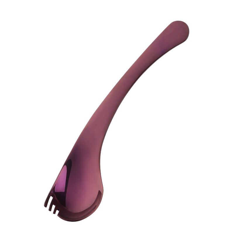 Cuchara de acero inoxidable para ensalada, 2 en 1 cuchara curva multifunción creativa, tenedor para fruta, Yogurt, vajilla, 8 colores, 2 uds.: Purple 2pcs