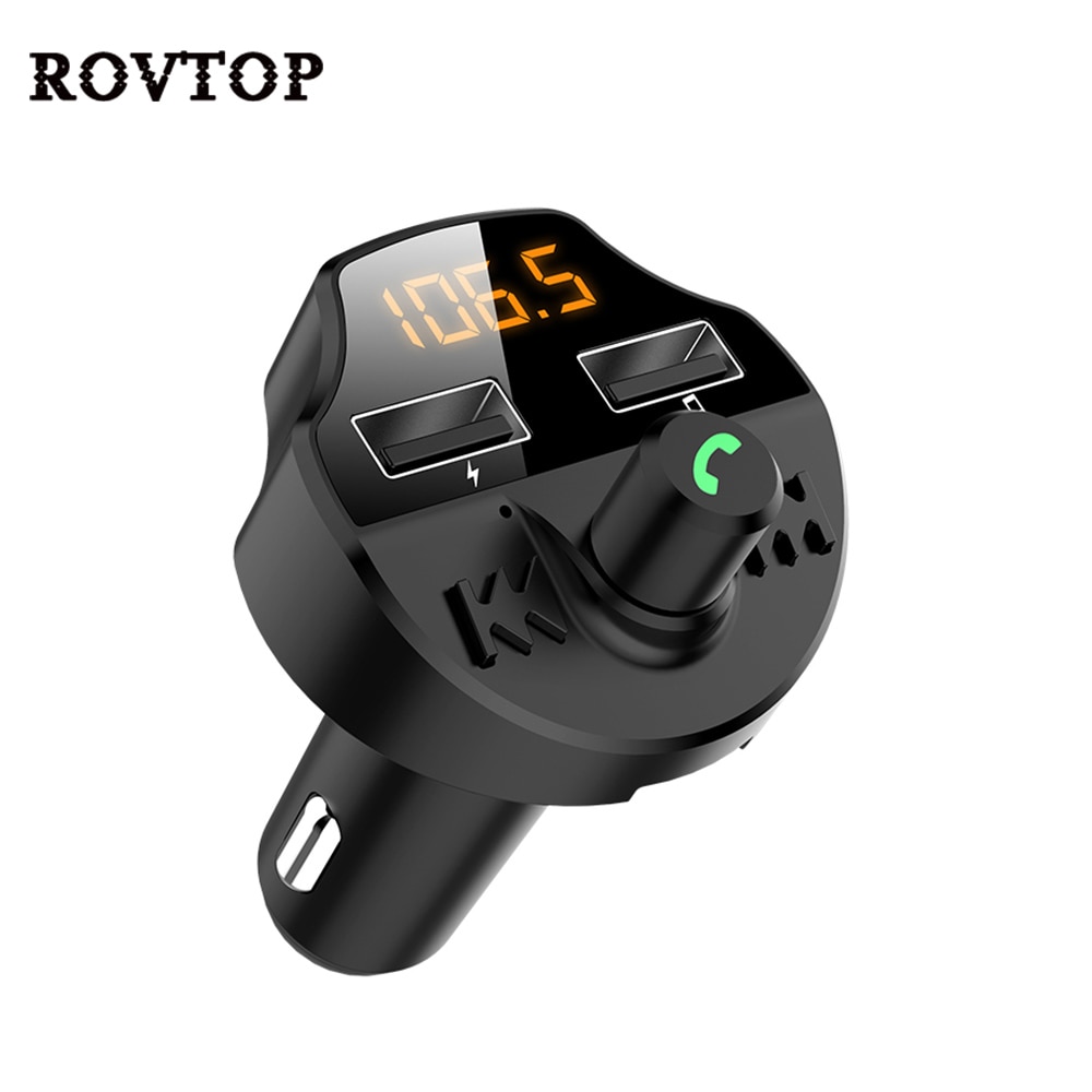 Transmisor Fm de coche Bluetooth 5,0 reproductor Mp3 adaptador de voltaje de batería TF tarjeta manos libres Dual USB Chip inteligente T66