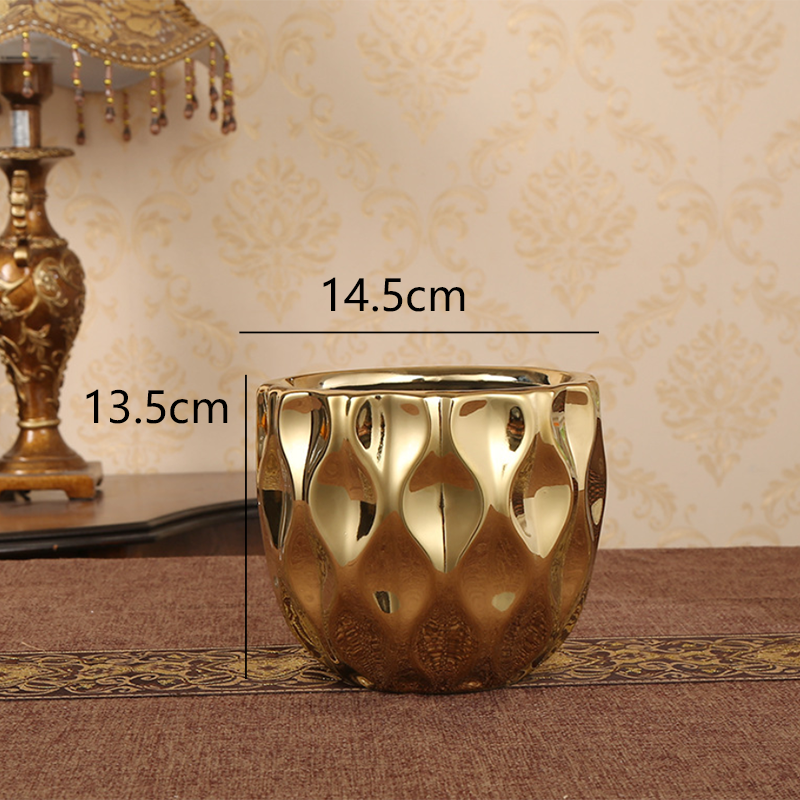 Nordic ceramic vase golden vase big mouth flower arrangement living room craft decoration dried flower pot fish mouth flower pot: Yellow