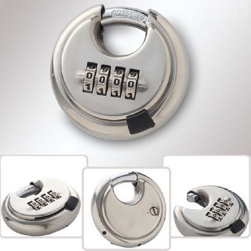 Round Padlock Large 4 Digital Combination Disc Stainless Steel Keyless Lock 70mm